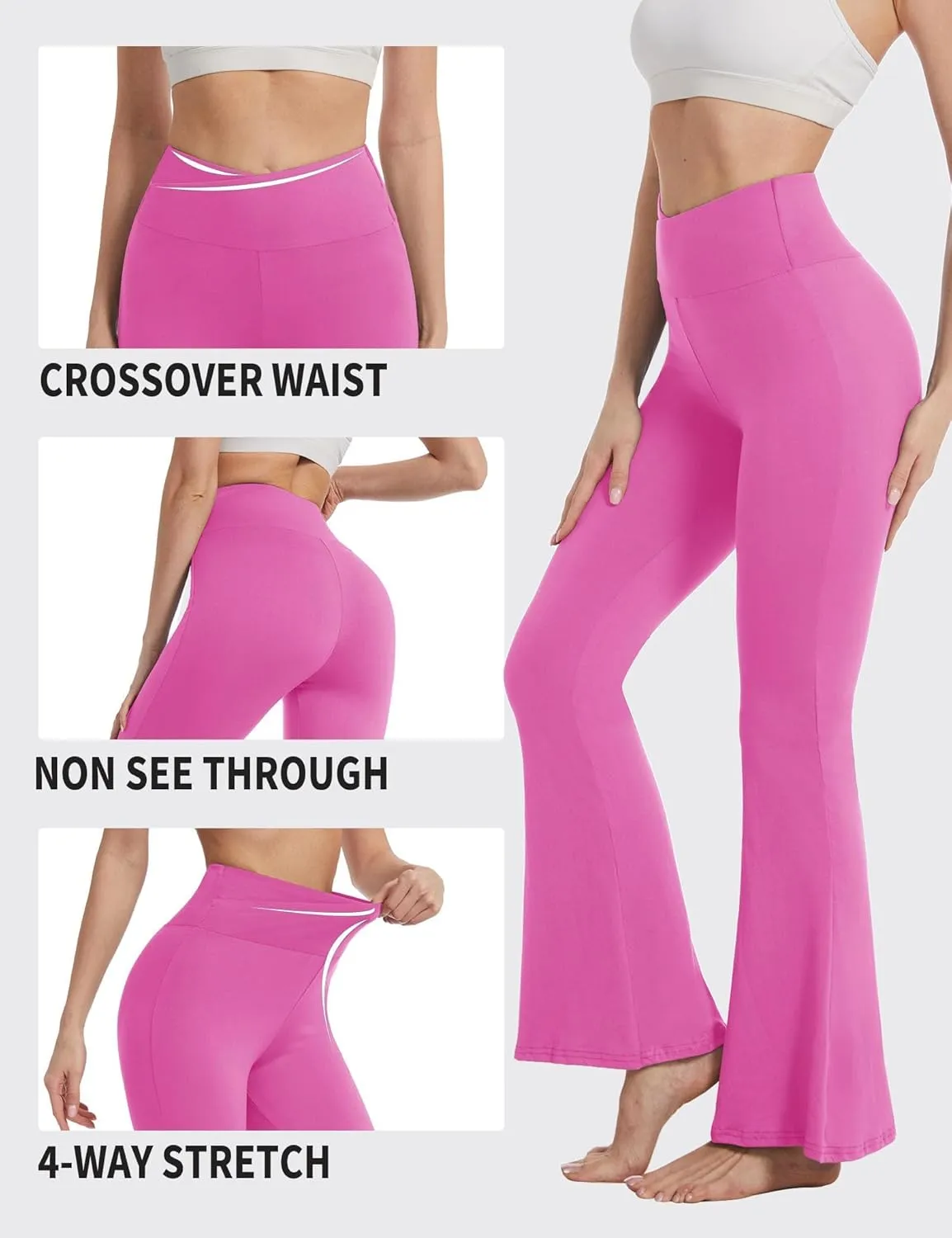 ZOOSIXX Black Flare Yoga Pants for Women, Crossover Soft Bootcut Leggings