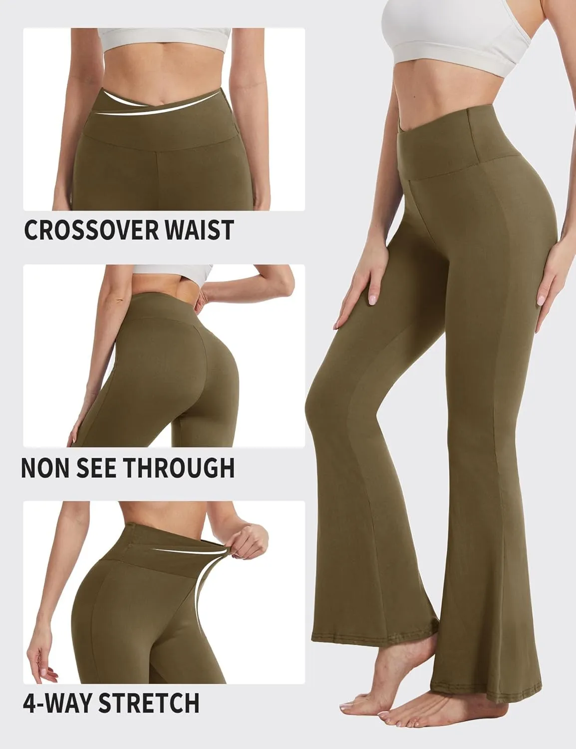 ZOOSIXX Black Flare Yoga Pants for Women, Crossover Soft Bootcut Leggings