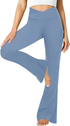 ZOOSIXX Black Flare Yoga Pants for Women, Crossover Soft Bootcut Leggings